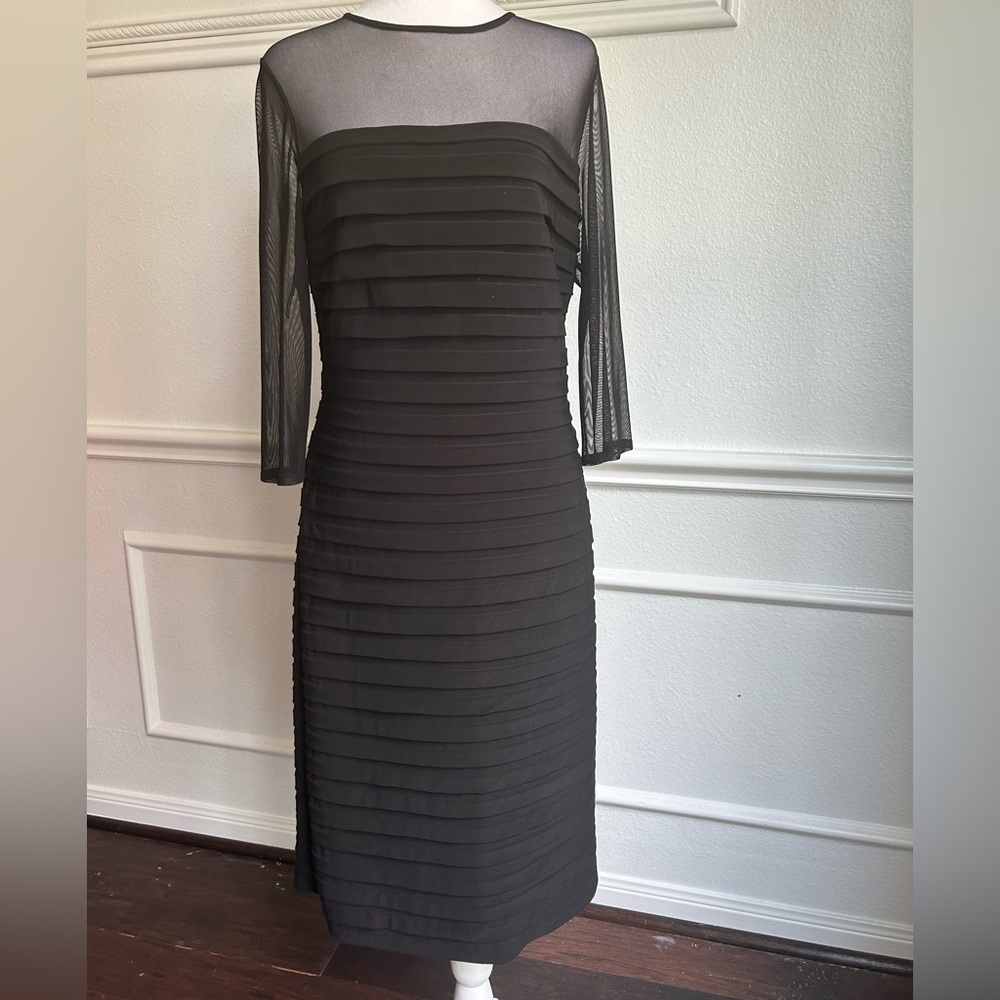 Adrianna Papell Elegant Black Sheer Sleeve Dress, Size 12